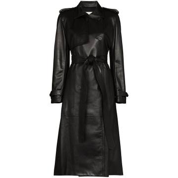 belted leather trench coat