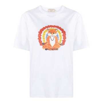Flower Fox print crew neck T-shirt