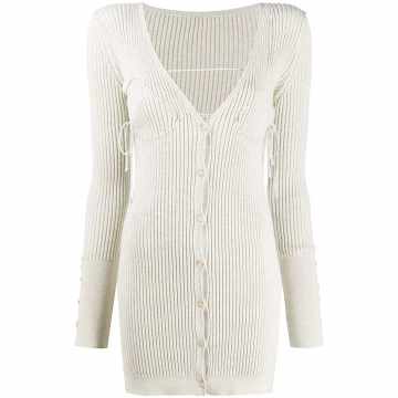knitted buttoned V-neck dress