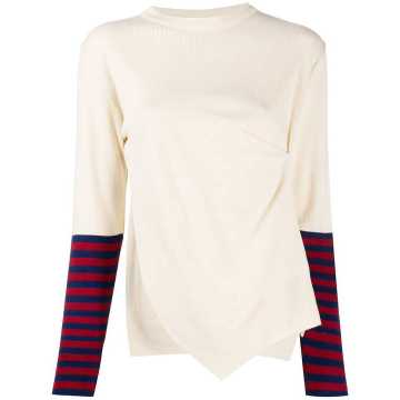 striped-sleeve asymmetric jumper