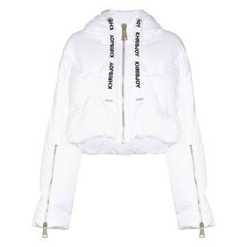 cropped feather down puffer hoodie