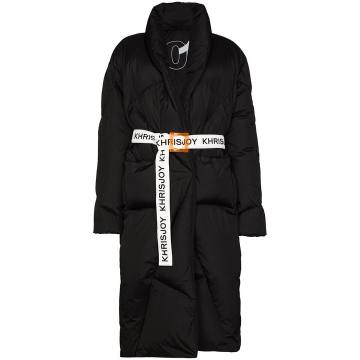 Robe belted feather down puffer coat