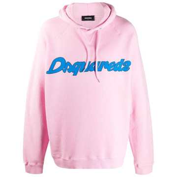 pink logo print cotton hoodie