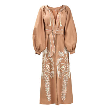 Real Expedition Embroidered Cotton Midi Shirt Dress