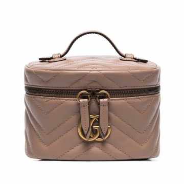 neutral Marmont mini quilted leather beauty case