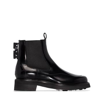 Black logo tag leather chelsea boots