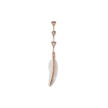 14K Rose Gold White Feather Stud