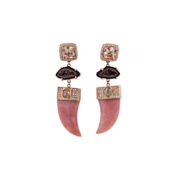 14K Rose Gold Druzy and Peruvian Opal Tusk Earrings