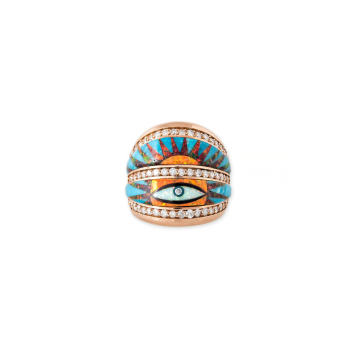 14K Rose Gold Eye Burst Turquoise Inlay Ring