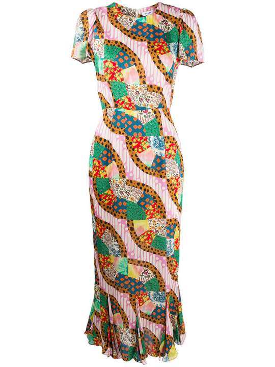 contrast tropical print dress展示图