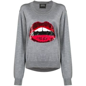 sequin lips embroidered fine knit jumper