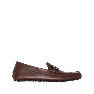 brown Driving Web stripe leather loafers