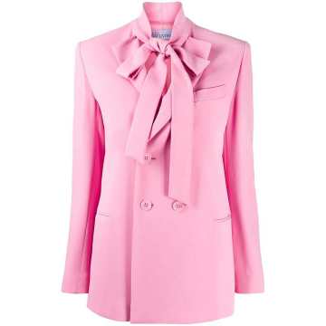 pussy bow double-breasted blazer