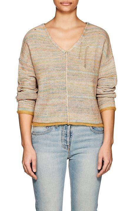 Mixed-Stitch Cotton-Blend V-Neck Sweater展示图