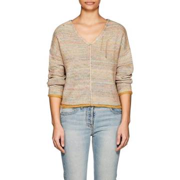 Mixed-Stitch Cotton-Blend V-Neck Sweater