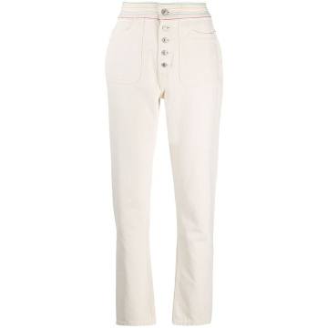 high-waisted contrast stitching jeans