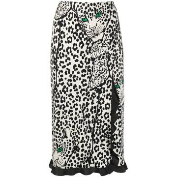 leopard print frilled trim skirt