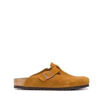 suede buckle slippers