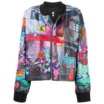 graphic print loose fit bomber jacket