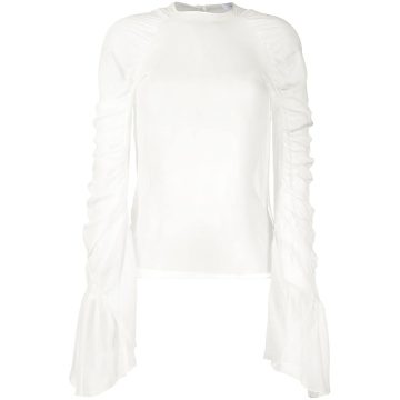ruched long-sleeve silk blouse
