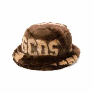 logo faux fur bucket hat