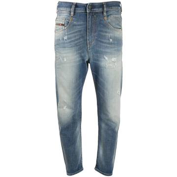 cropped mid-rise distressed jeans