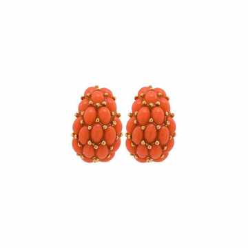 coral beaded clip earrings