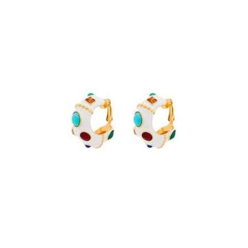 white multi gem hoop clip earrings