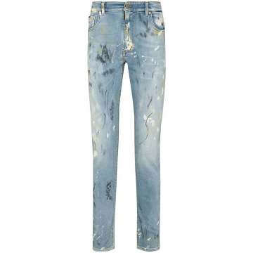 paint effect slim leg jeans