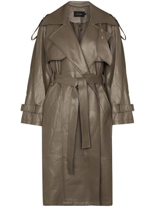 belted faux leather trench coat展示图