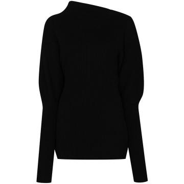 Ribbed Asymmetric High Neck Knitted Sweater