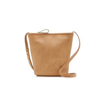 Zip-up Leather and Canvas Bucket Bag