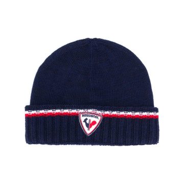 logo patch knitted beanie hat
