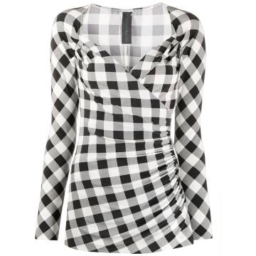 gingham-print wrap-effect blouse