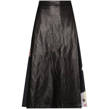Belma pleated floral faux leather midi skirt