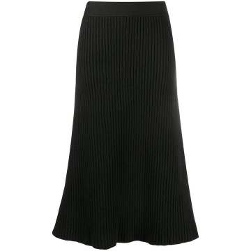 irregular ribbed knit midi skirt