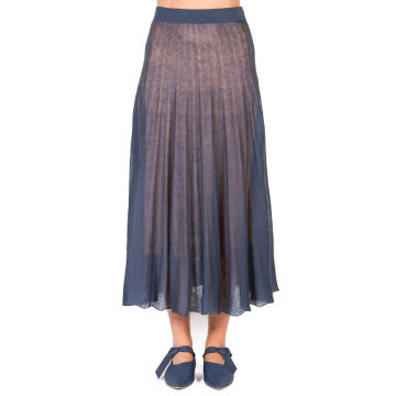 Pleated Silk-Linen Augmented Stitch Skirt
