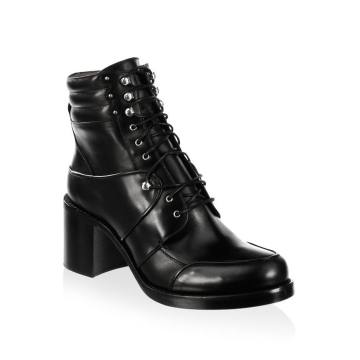 Leo Leather Block Heel Combat Boots