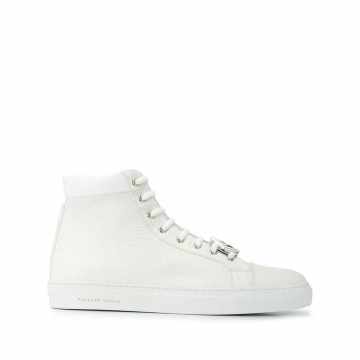 Hexagon leather high-top trainers