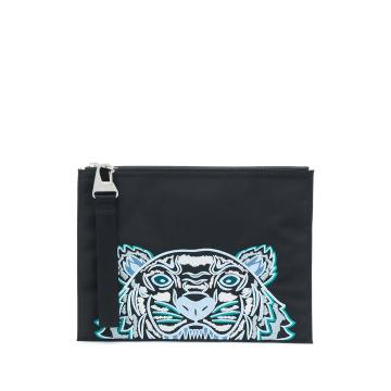 embroidered-tiger clutch bag