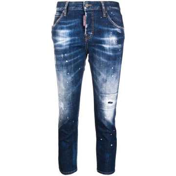 cropped distress jeans