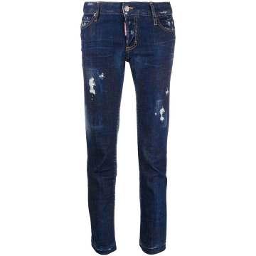 distressed slim-fit cropped jeans