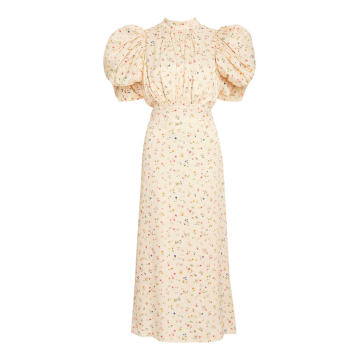Dawn Floral Puff-Sleeve Midi Dress