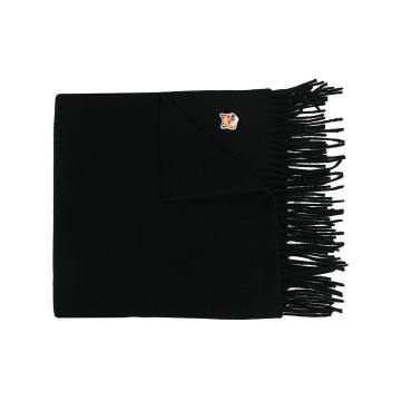 embroidered logo fringed scarf