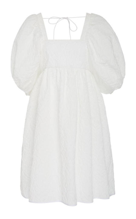 Ragnhild Puff-Sleeve Cotton-Mattelasse Mini Dress展示图