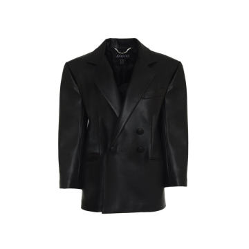 Double-Breasted Leather-Effect Blazer