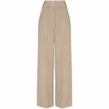 high waist wool gabardine wide leg trousers