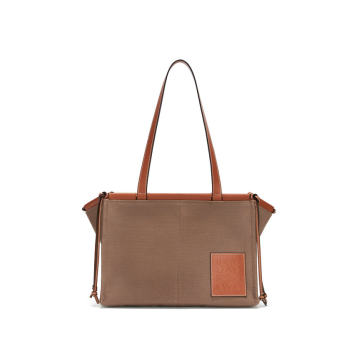 Cushion Leather-Trimmed Canvas Tote Bag