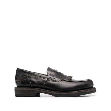 leather fringed loafers