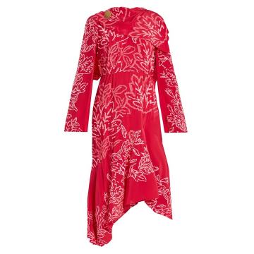 Floral-embroidered silk-crepe dress